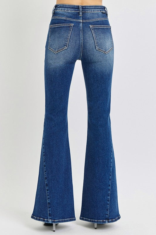 Distressed Button-Fly Flare Jeans