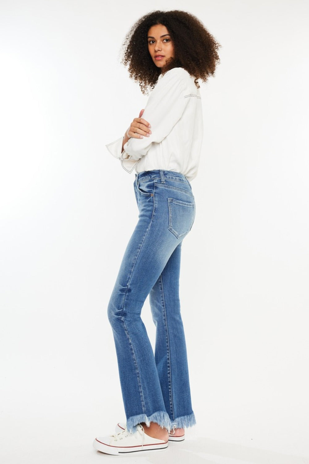 High Rise Frayed Hem Jeans