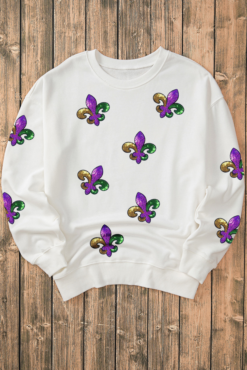 Fleur De Lis Sequin Patched Graphic Drop Shoulder Sweatshirt