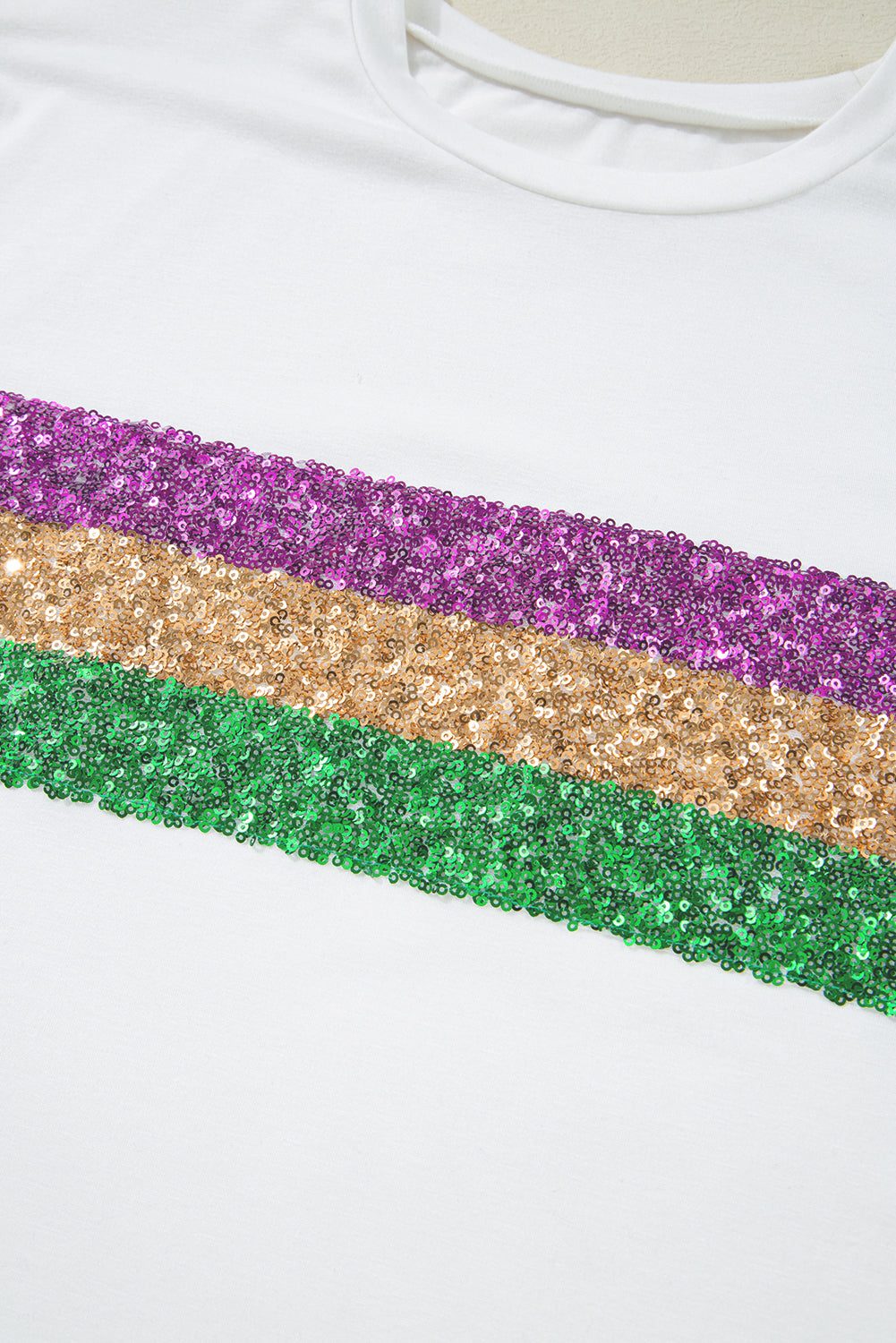 Colorblock Sequin Mardi Gras Crewneck T-Shirt