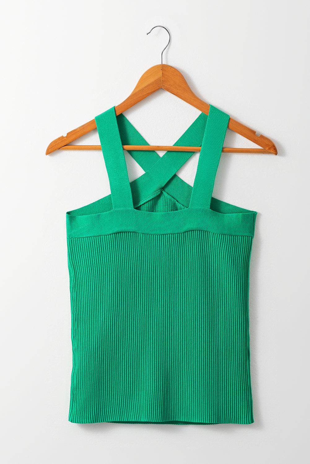 Ribbed Criss Cross Halter Neck Sweater Tank Top