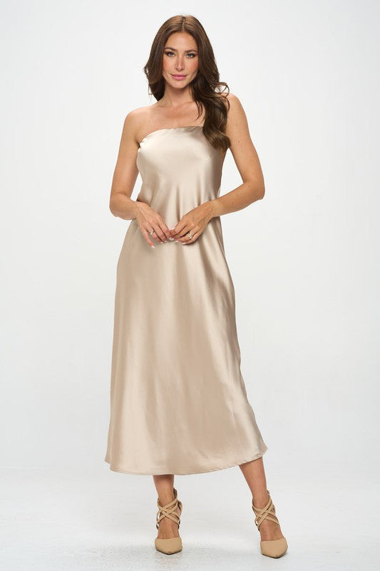 Silky Satin Tube Draped Dress