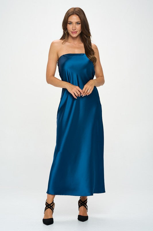 Silky Satin Tube Draped Dress