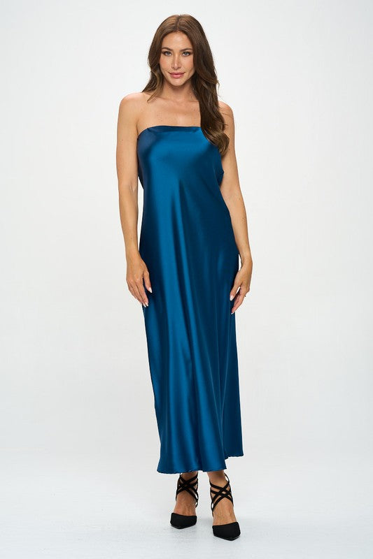 Silky Satin Tube Draped Dress