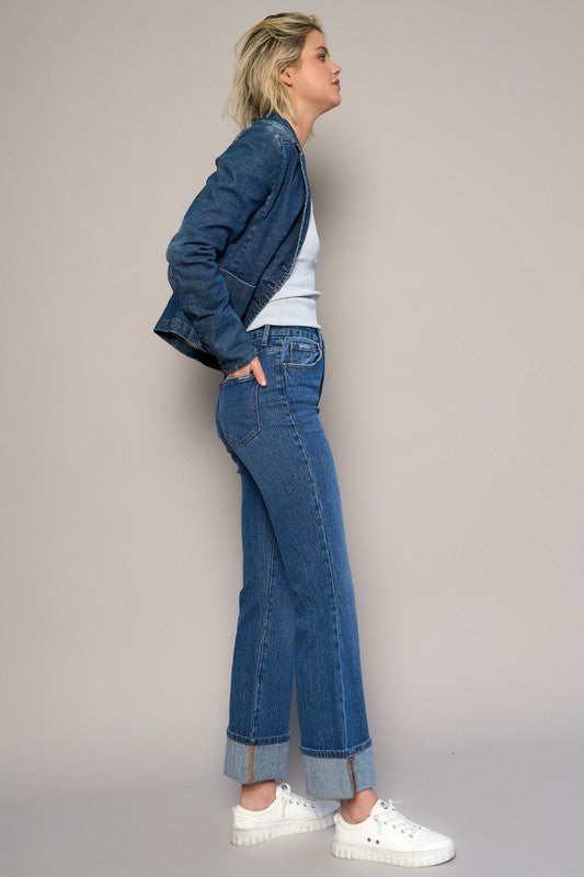 High-Rise Cuffed Boot Cut Denim Jeans