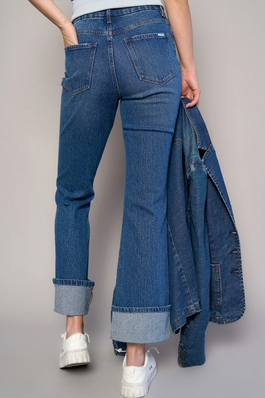 High-Rise Cuffed Boot Cut Denim Jeans