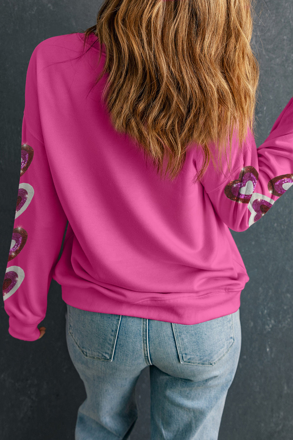 Sequined Heart Patched Sweatshirt