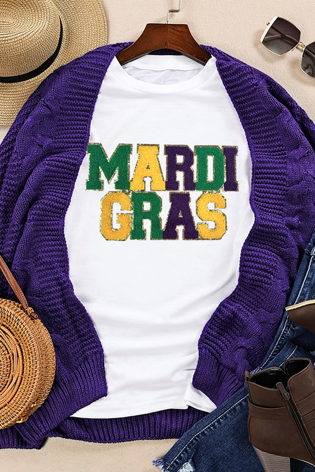 MARDI GRAS Patched Graphic T Shirt