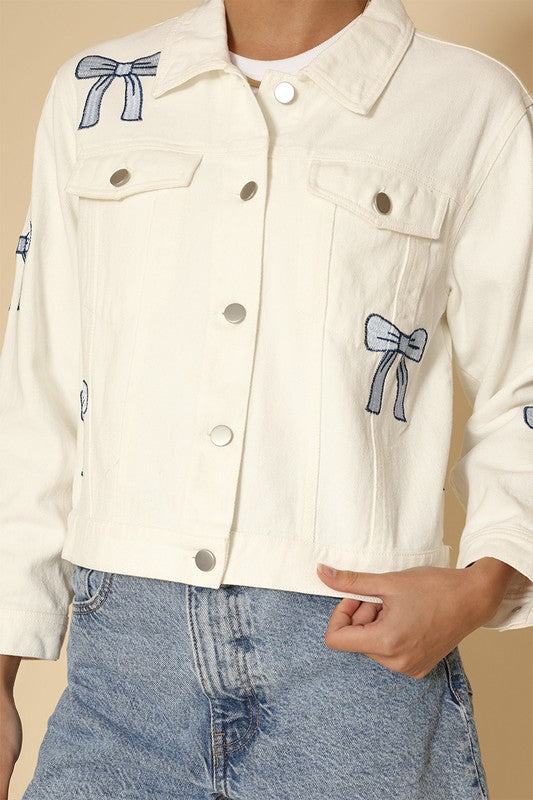 Embroidered Bow Denim Jacket