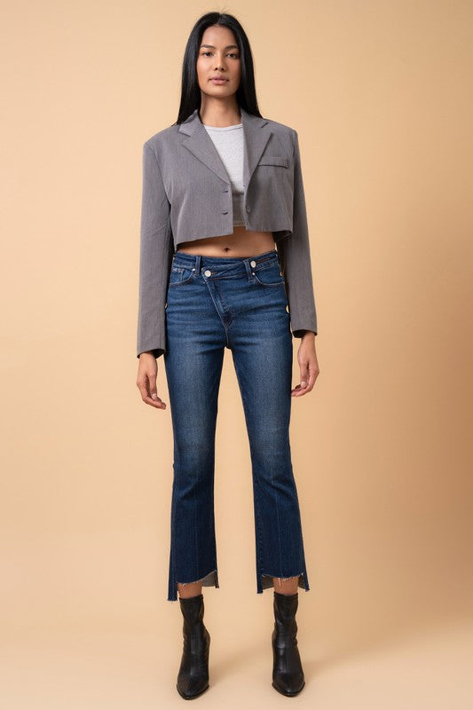 Crossover Step-Hem Cropped Boot Cut Jeans