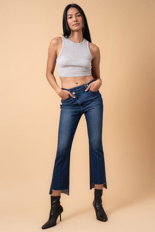 Crossover Step-Hem Cropped Boot Cut Jeans