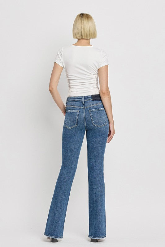 High Rise Slant Hem Flared Jeans