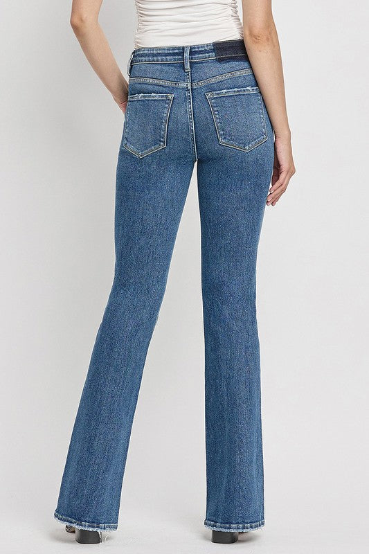 High Rise Slant Hem Flared Jeans