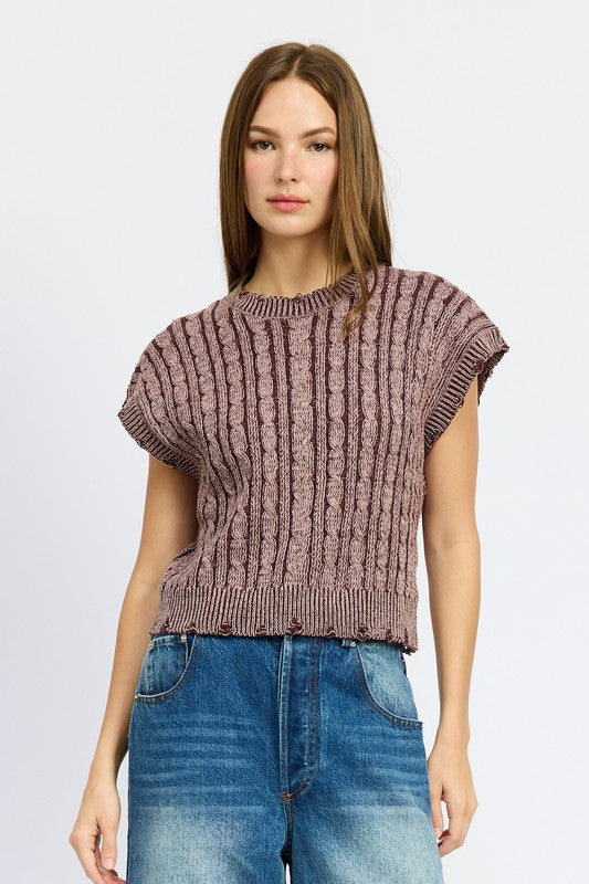 Cable Knit Short Sleeve Top