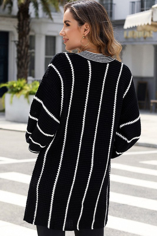 Striped V-Neck Knitted Loose Sweater