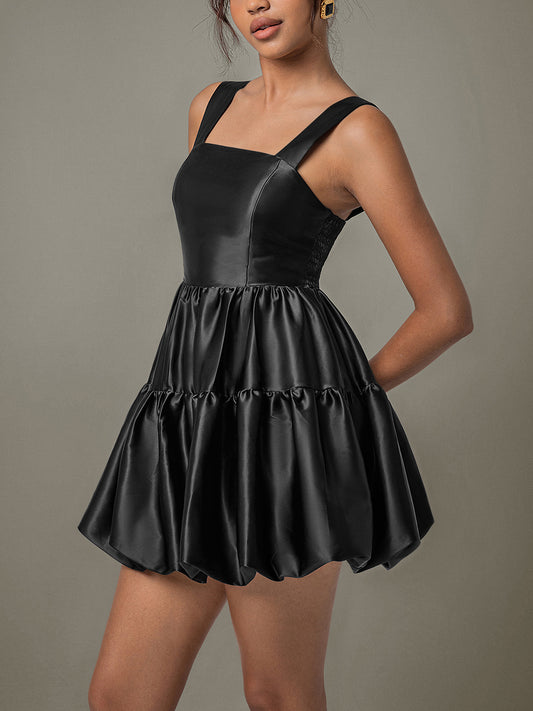 Ruched Square Neck Wide Strap Mini Dress