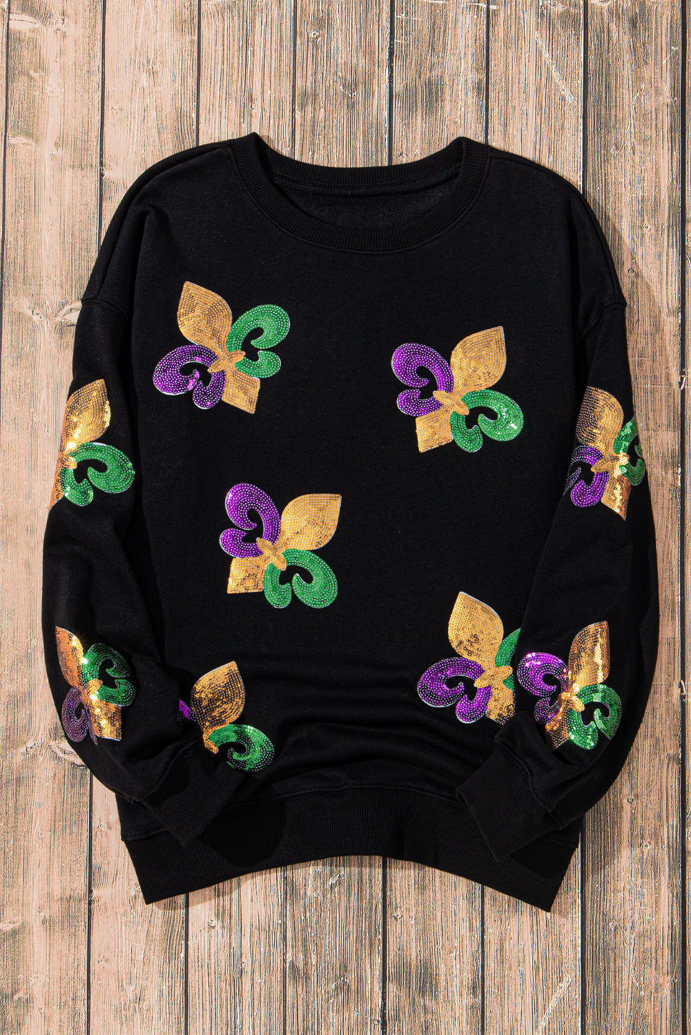 Sequin Mardi Gras Graphic Pullover Sweatshirt