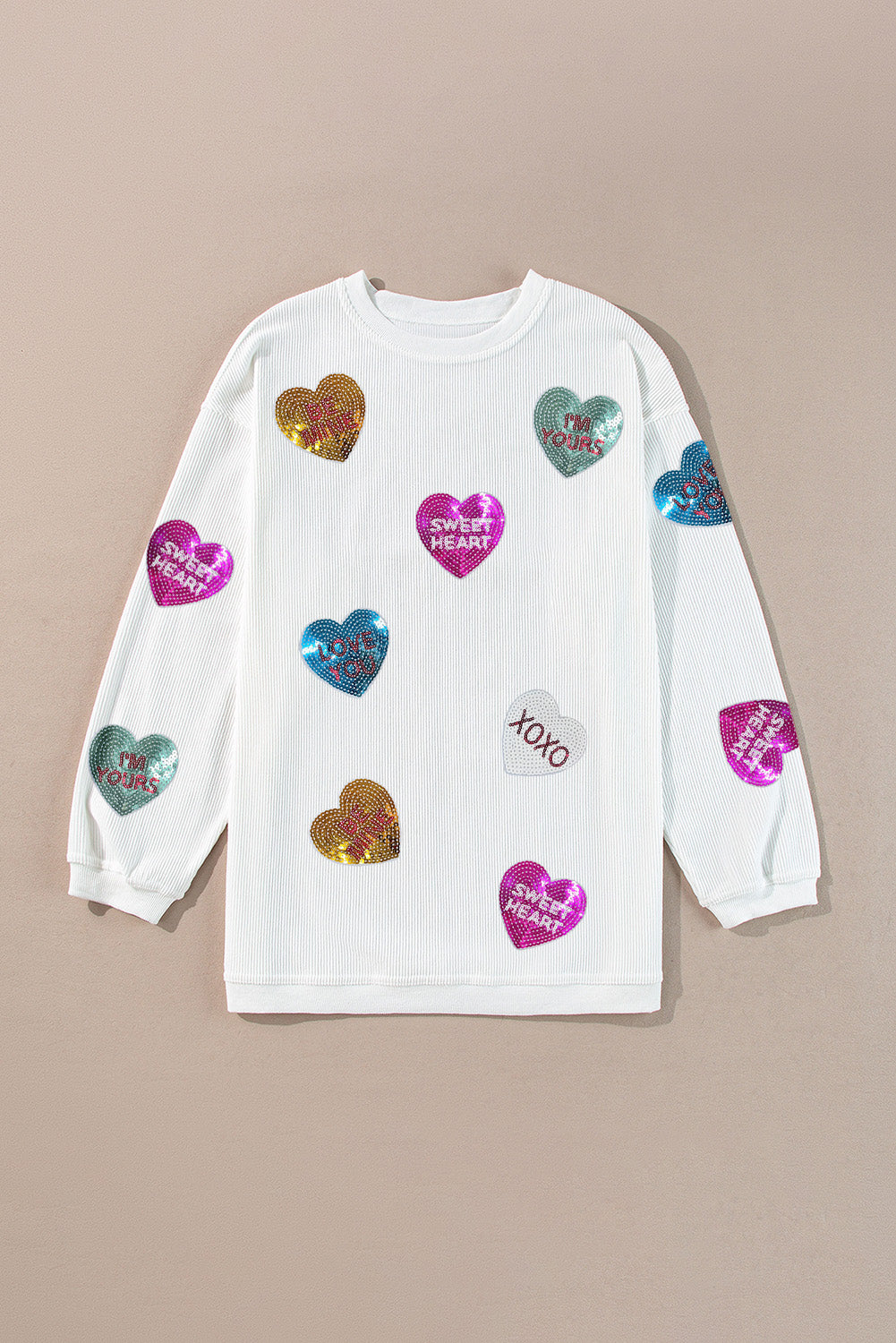 Valentine's Heart Sequin Corded Baggy Sweatshirt