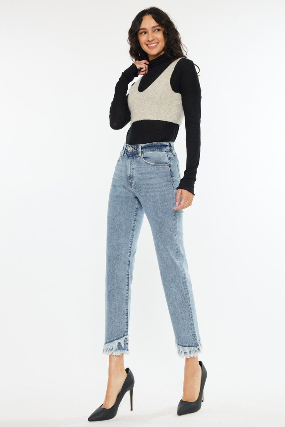 Raw Hem High Rise Straight Jeans