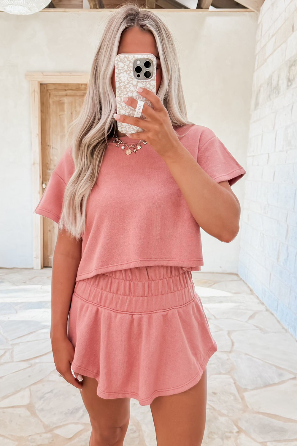 Cropped Tee and Ruffle High Waist Skort Set