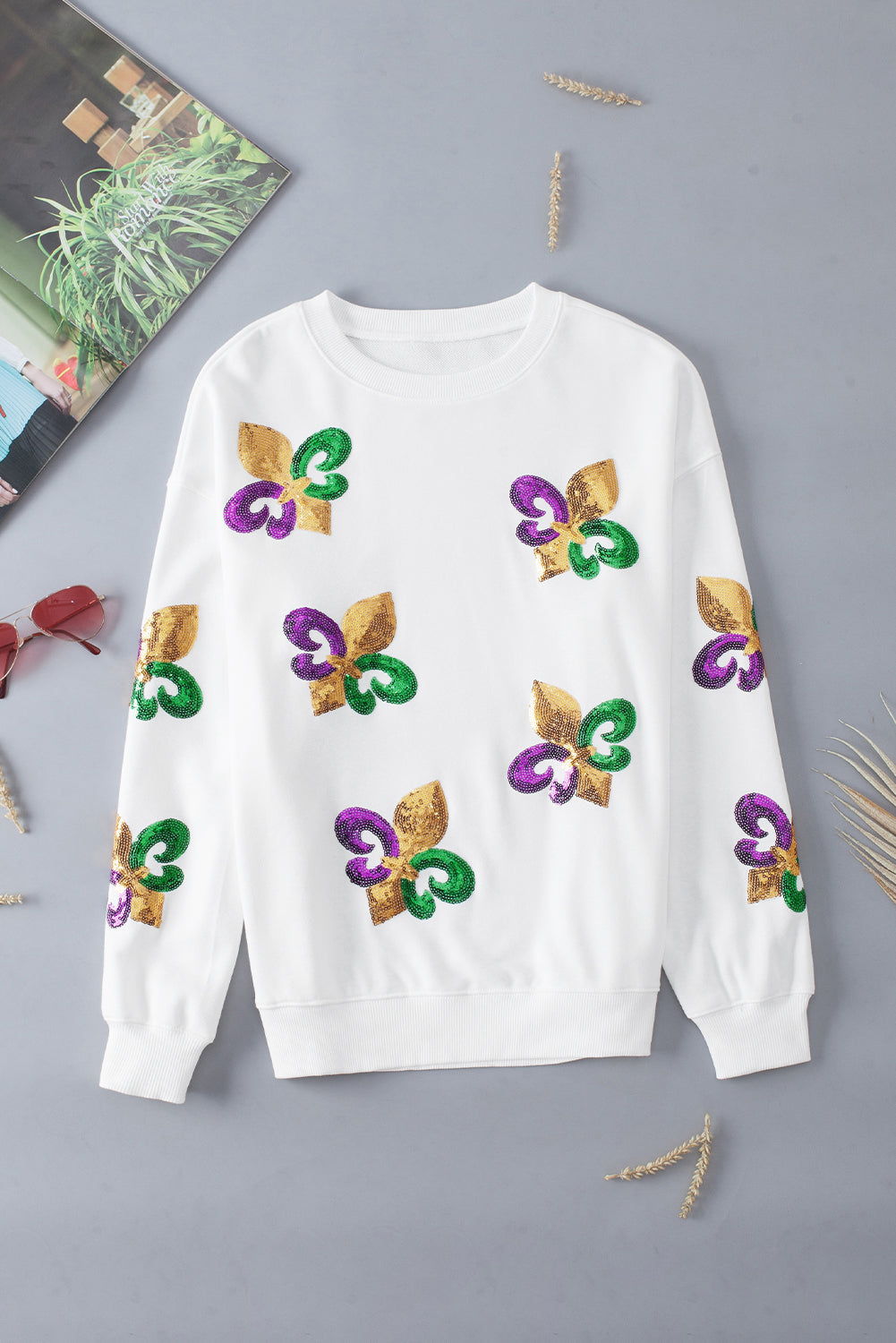 Sequin Mardi Gras Graphic Pullover Sweatshirt