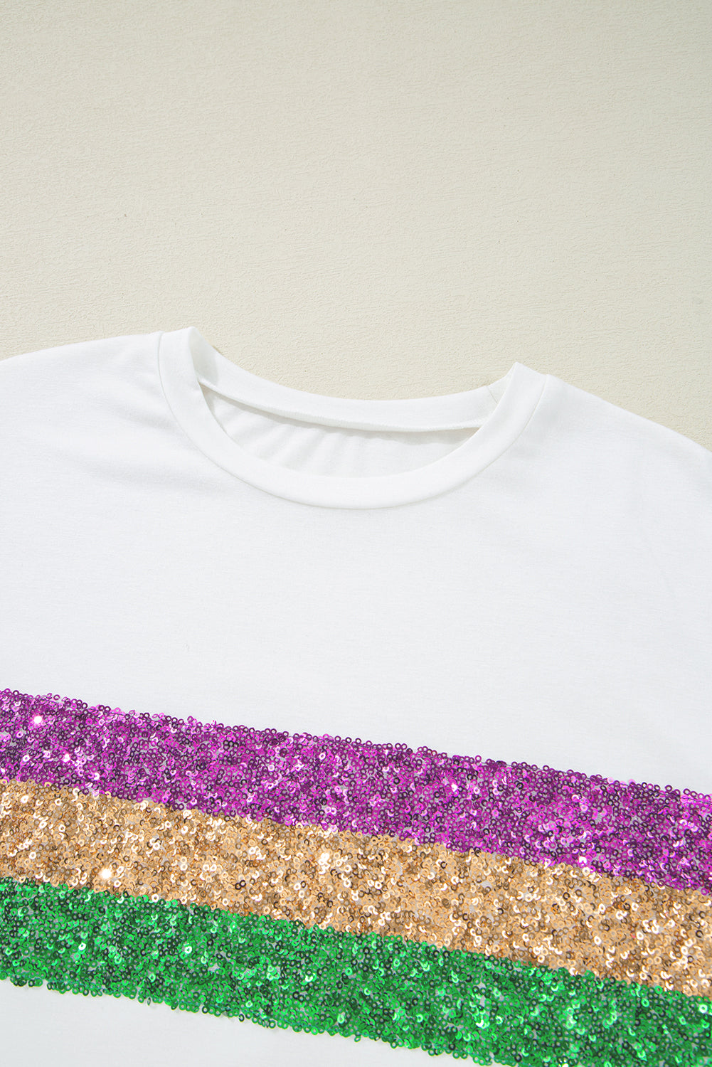 Colorblock Sequin Mardi Gras Crewneck T-Shirt