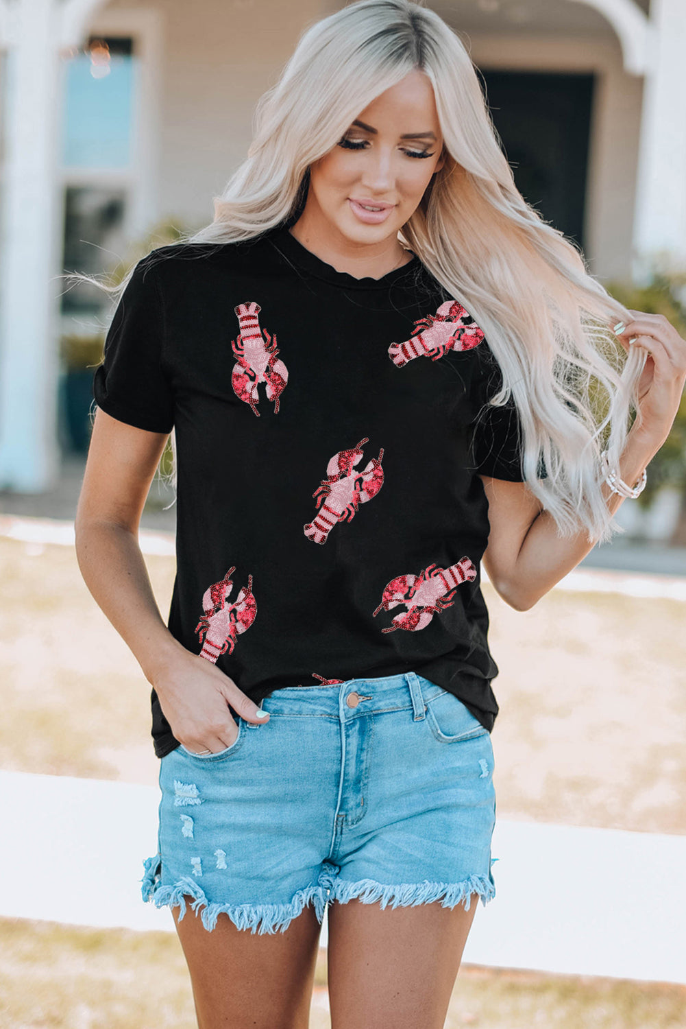 Sequined Crawfish Graphic T-Shirt