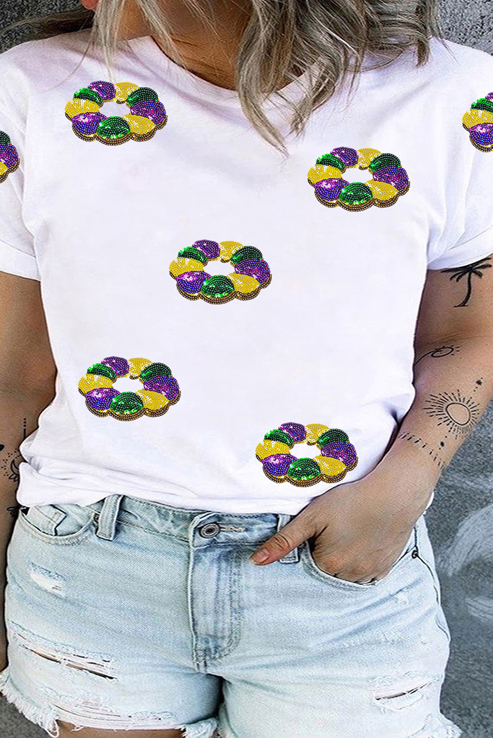 Mardi Gras Sequin King Cake Plus Size Graphic T-Shirt