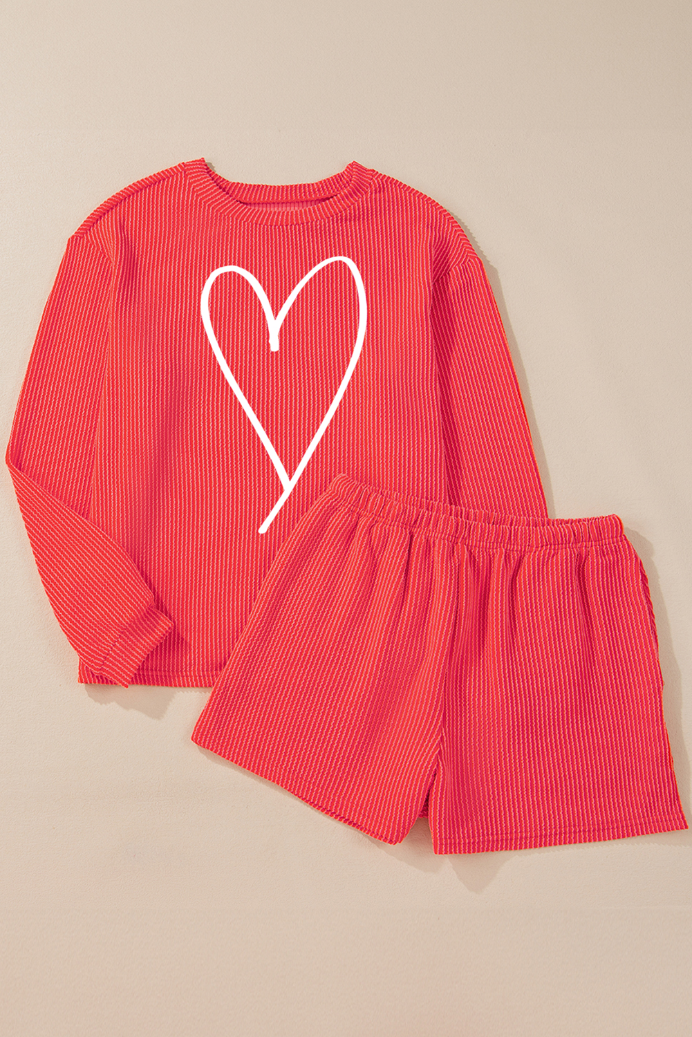 Heart Shape Graphic Corded Pullover and Shorts Outfit