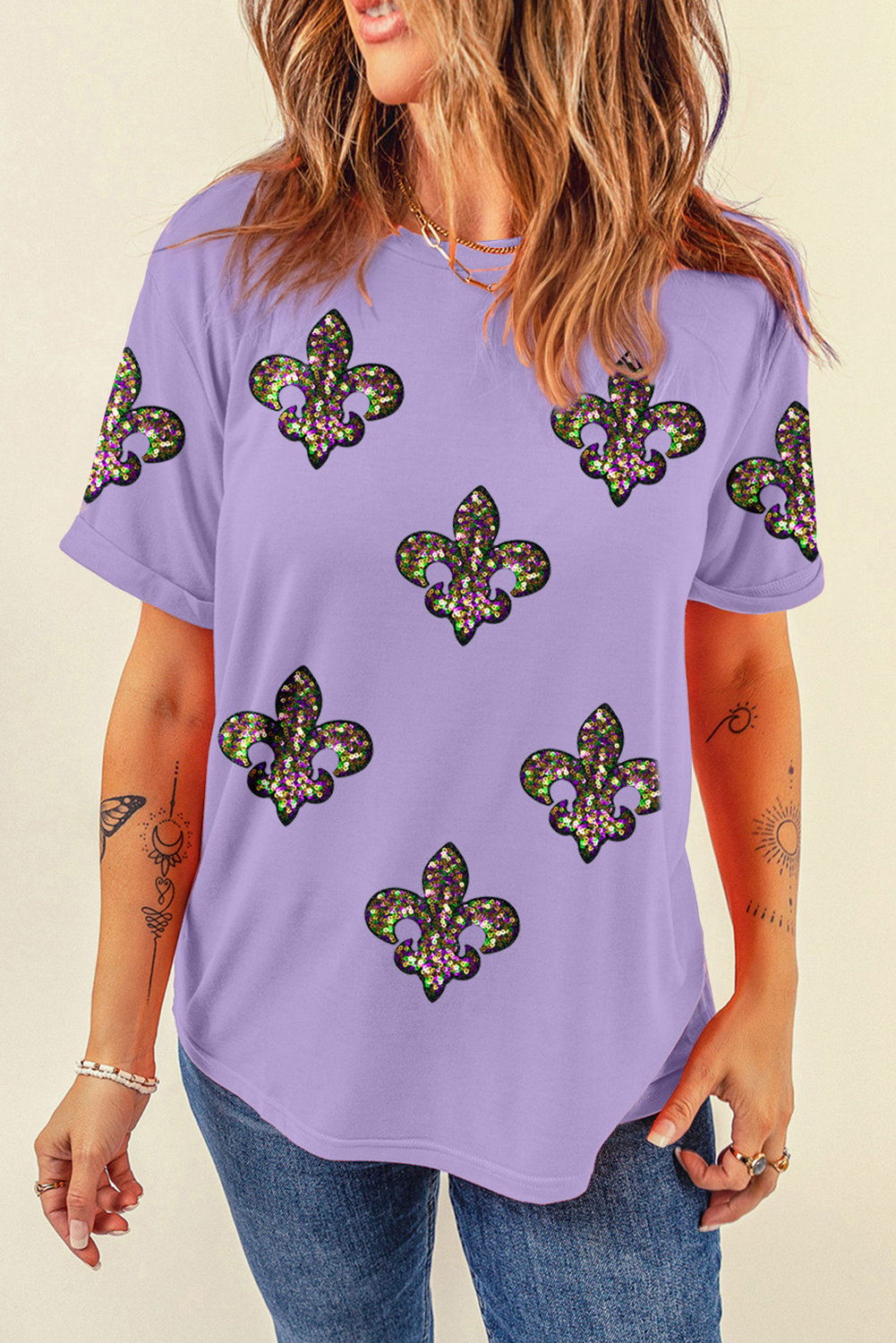 Sequined Fleur De Lis Mardi Gras Tee