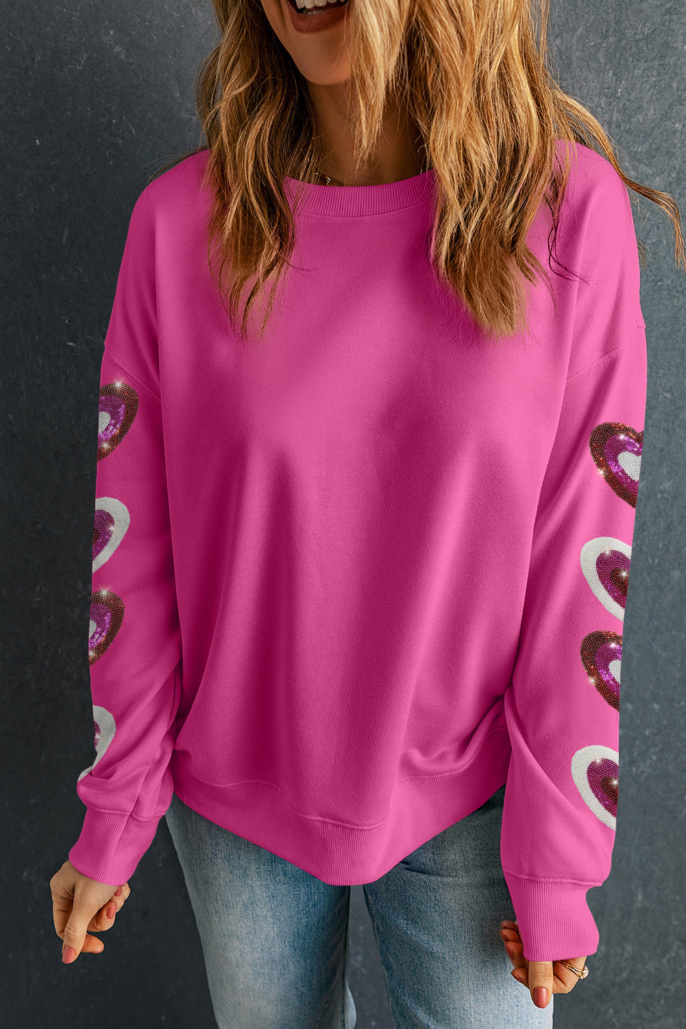 Sequined Heart Patched Sweatshirt