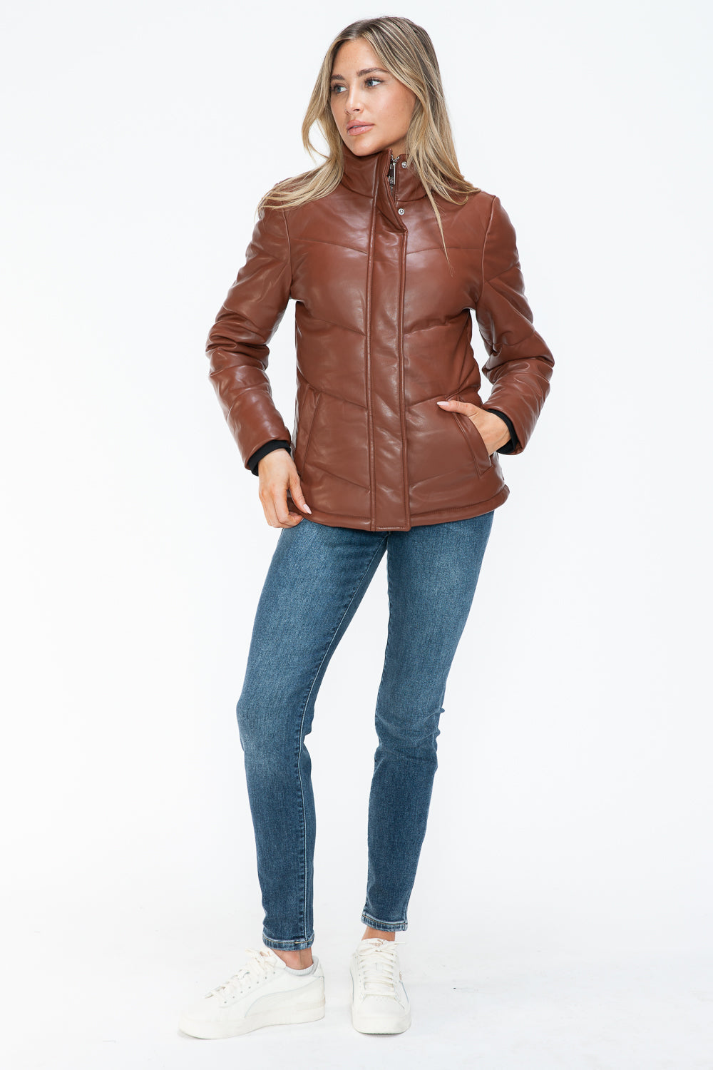 Pocketed Zip Up Turtleneck Puffer Jacket