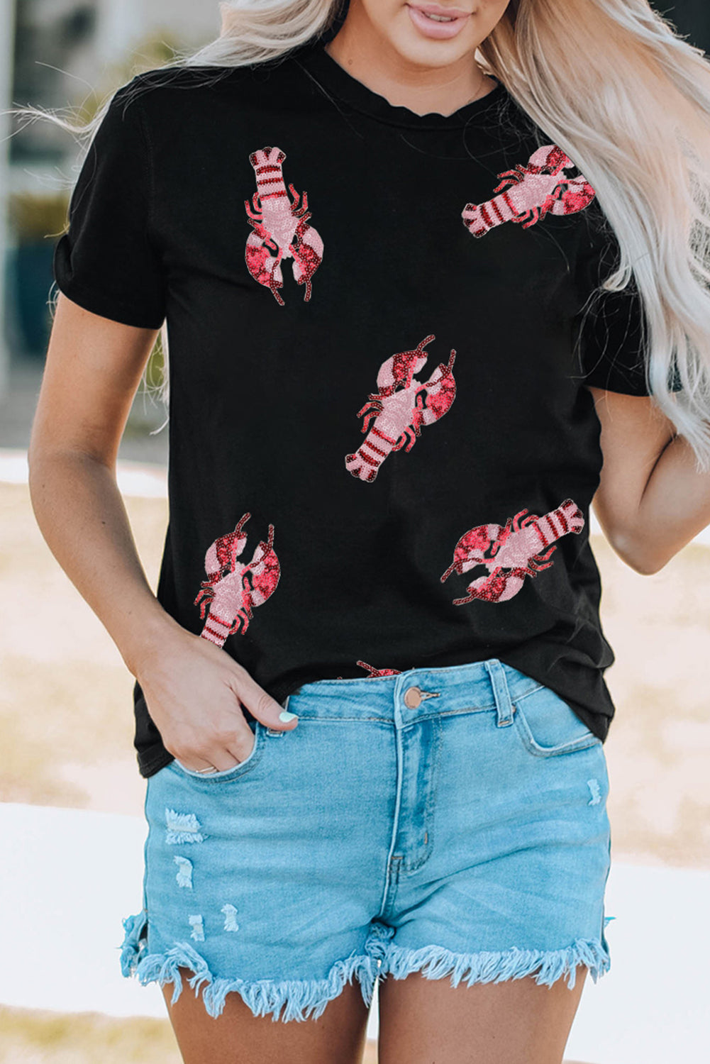 Sequined Crawfish Graphic T-Shirt