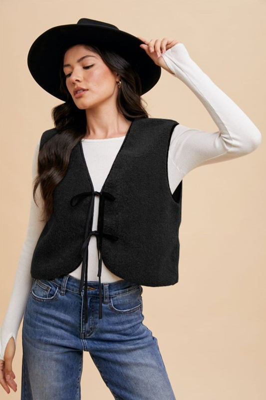 V-Neck Tie Detail Vest Coat