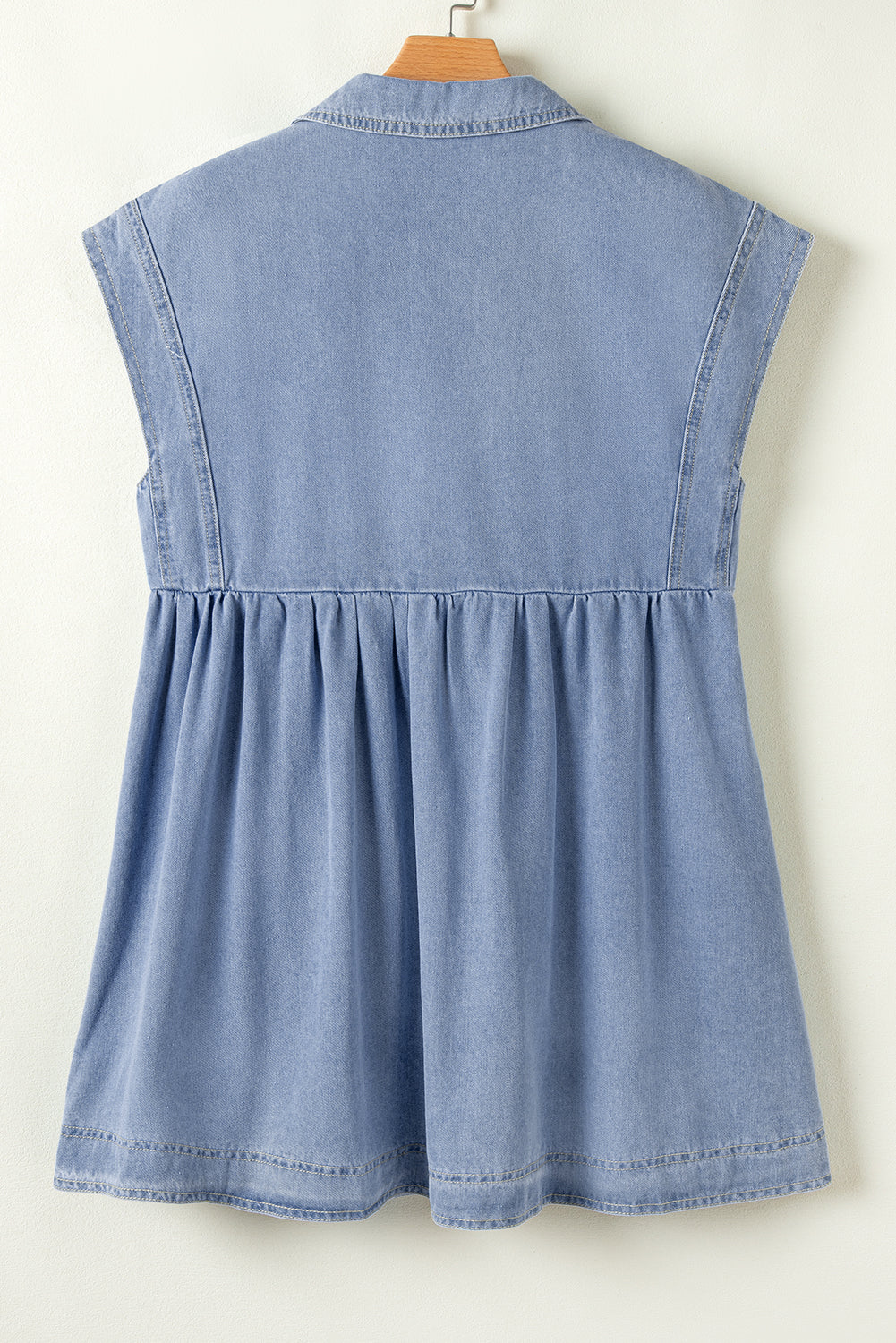 Lapel Neck Cap Sleeve Denim Babydoll Dress