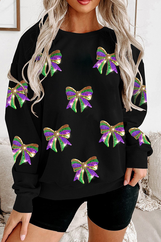 Sequin Mardi Gras Bow Sweatshirt