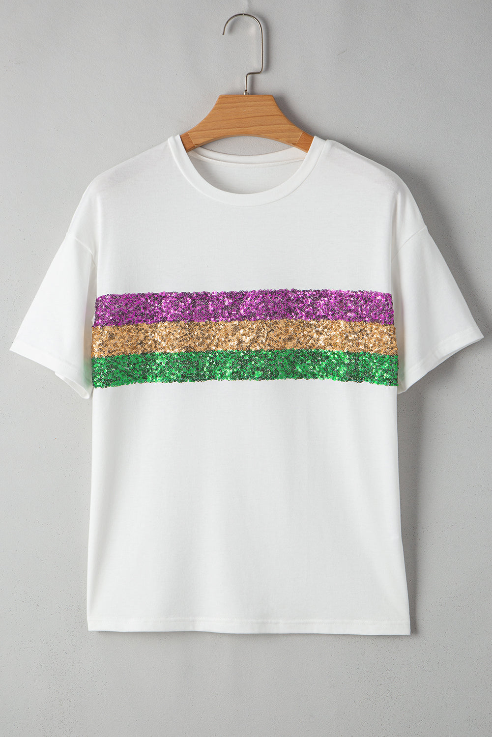 Colorblock Sequin Mardi Gras Crewneck T-Shirt