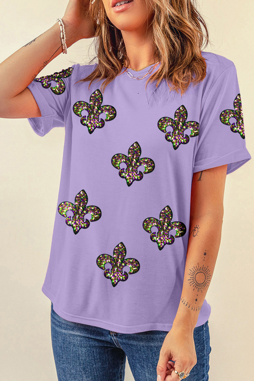 Sequined Fleur De Lis Mardi Gras Tee