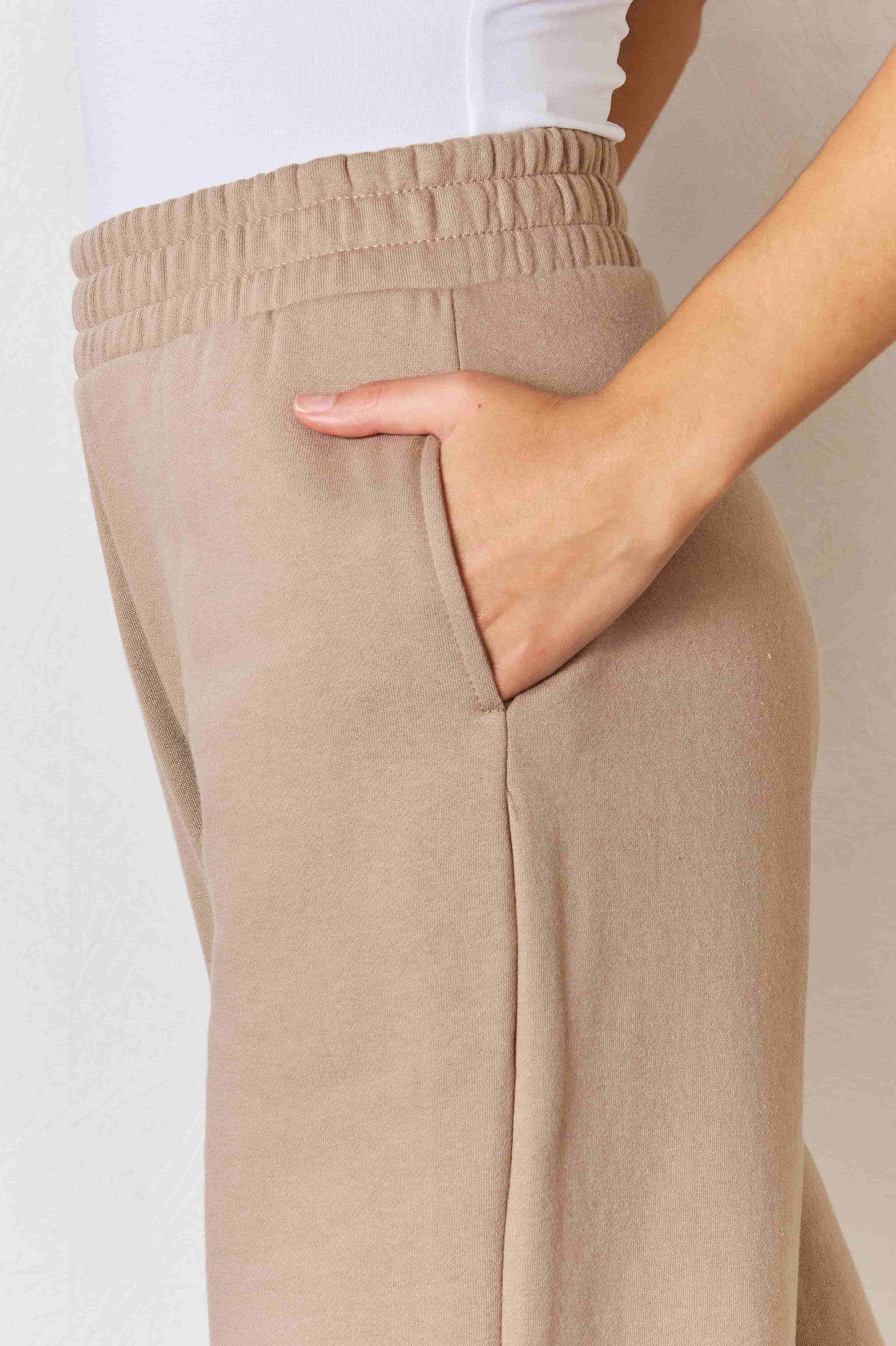 Wide Waistband Slit Wide Leg Pants