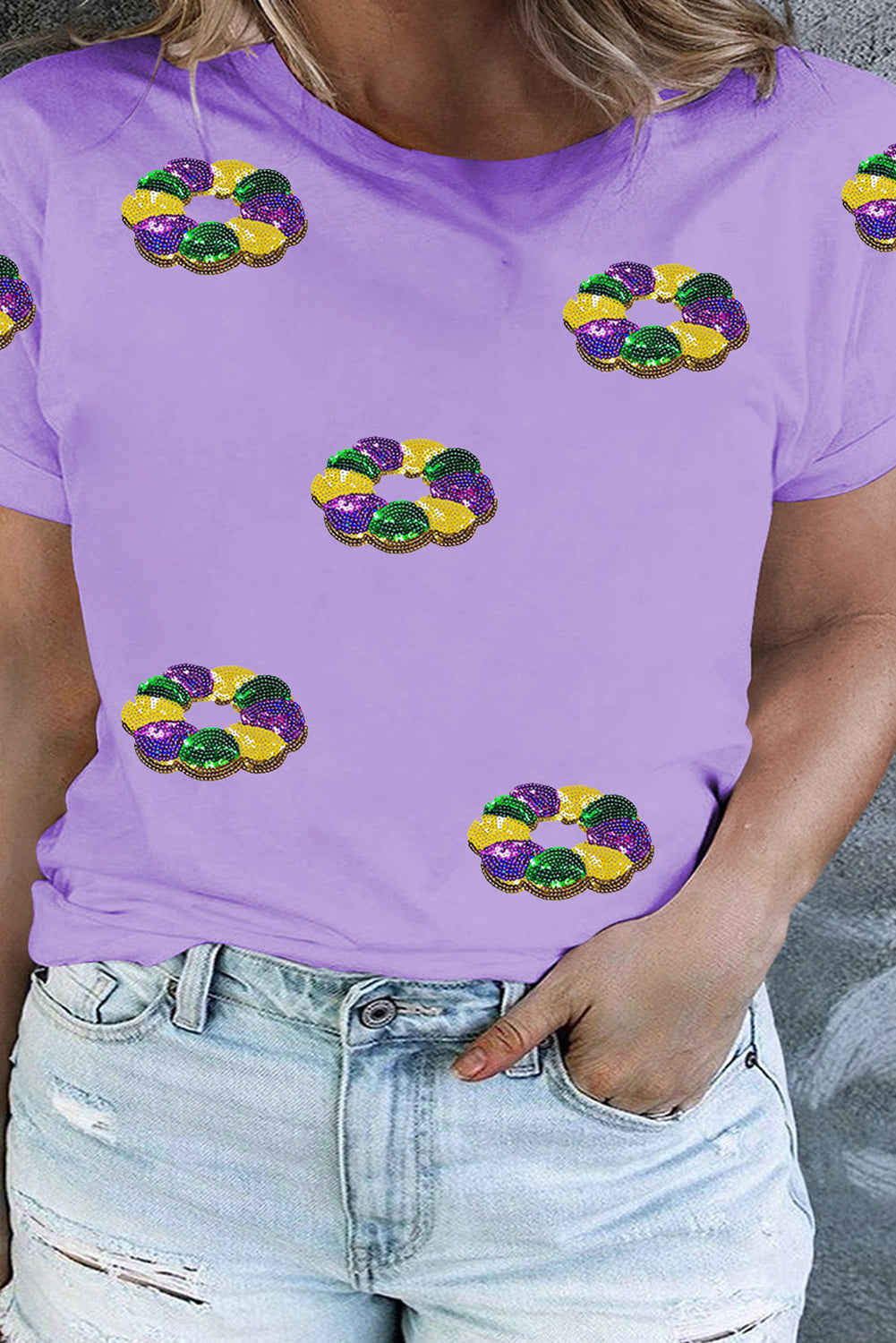 Mardi Gras Sequin King Cake Plus Size Graphic T-Shirt