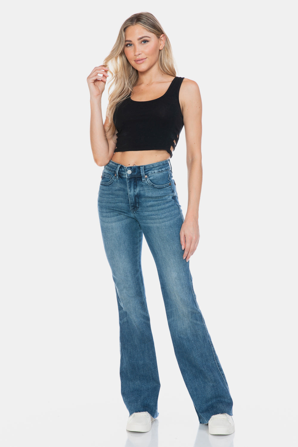 Tummy Control Cut Hem Flare Jeans