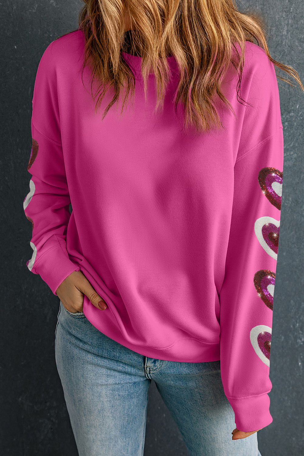 Sequined Heart Patched Sweatshirt