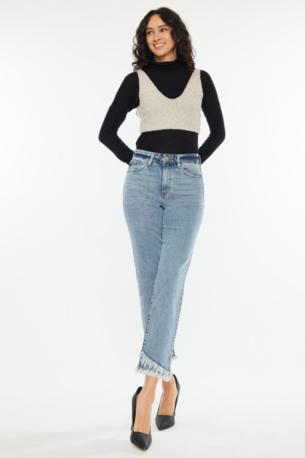 Raw Hem High Rise Straight Jeans