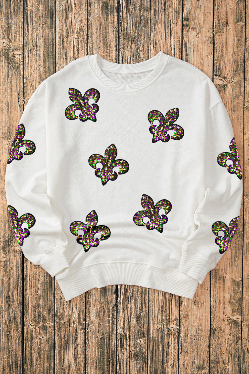 Sequin Fleur De Lis Mardi Gras Drop Shoulder Sweatshirt