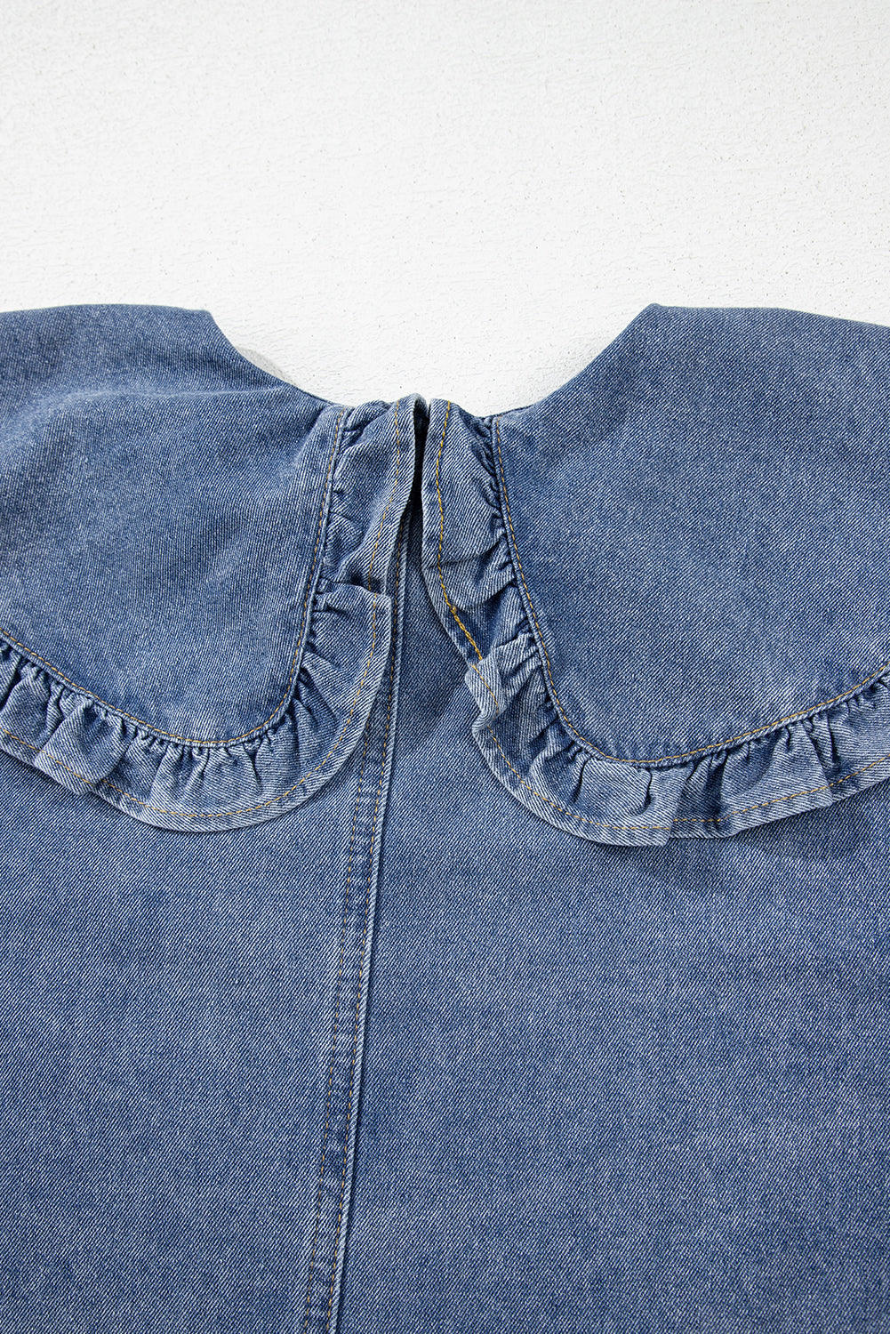 Ruffled Collared Puff Sleeve Denim Dress