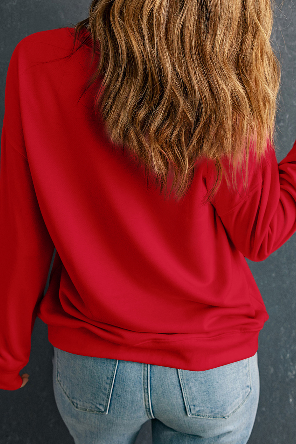 Racing Red Bow Pattern Drop Shoulder Plus Size Sweatshirt