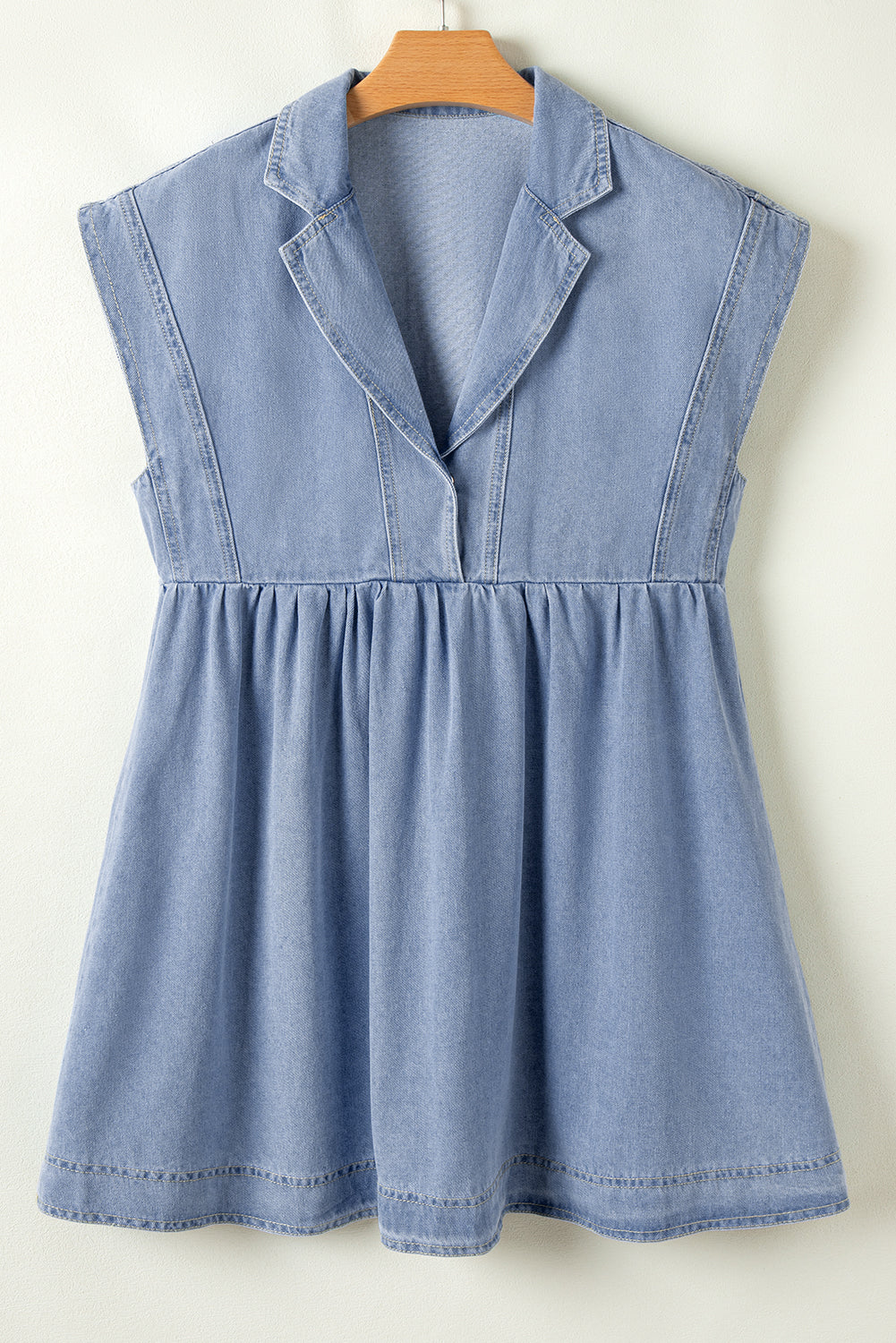 Lapel Neck Cap Sleeve Denim Babydoll Dress