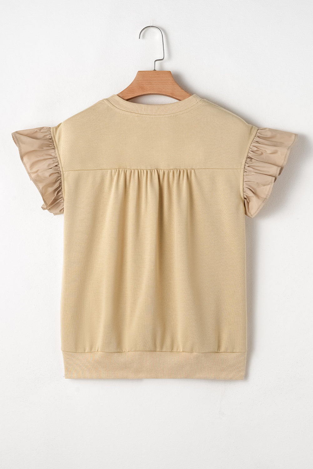 Two Tones Ribbon Bow Ruffle Sleeve Top