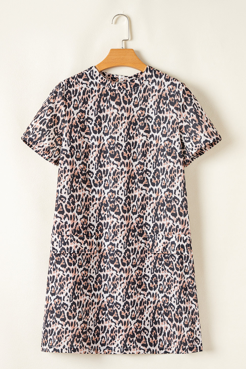 Leopard Print Crew Neck Shift Dress