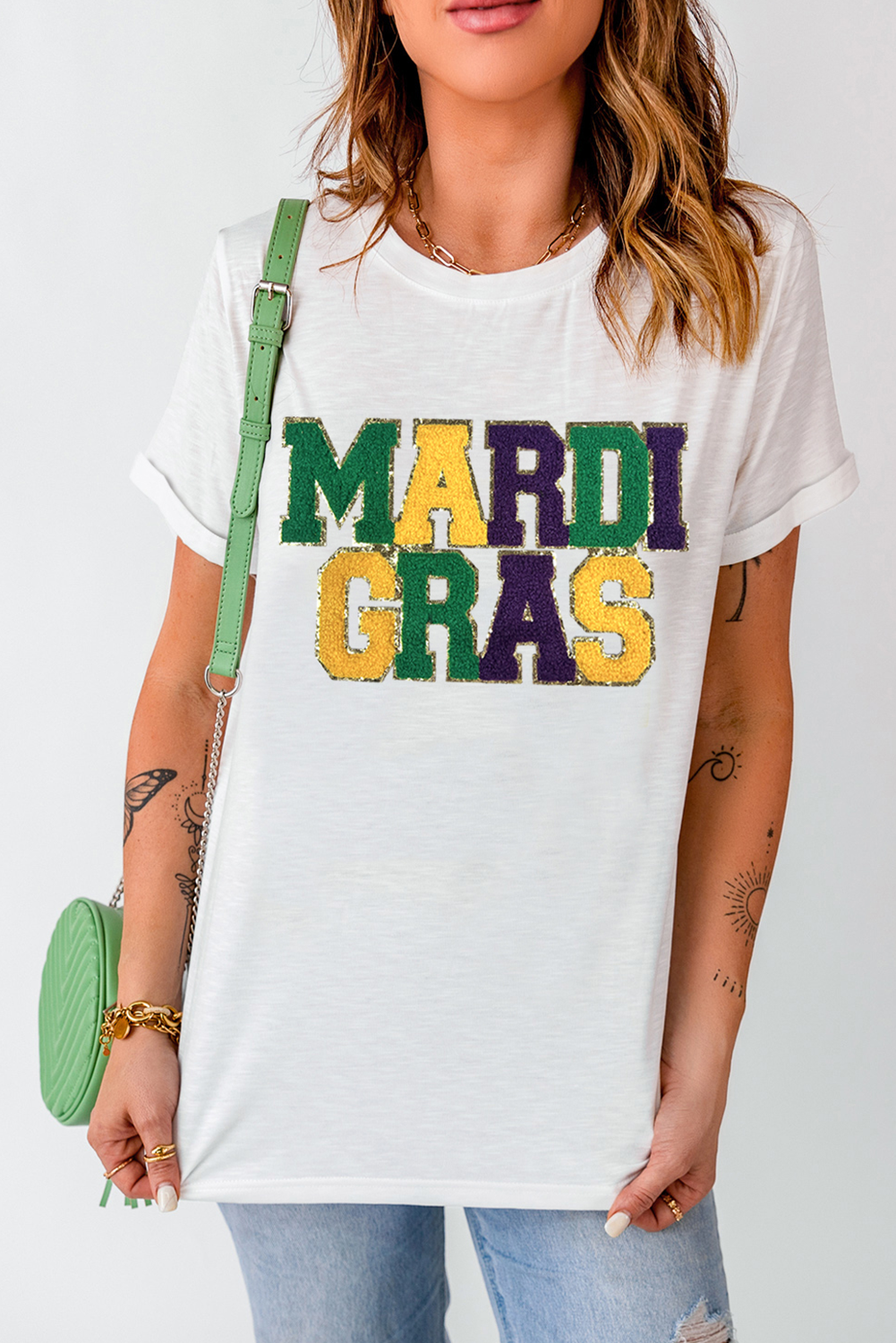 MARDI GRAS Patched Graphic T Shirt